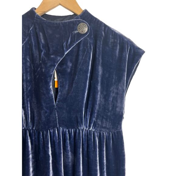 Cynthia Steffe Blue Silk Velvet Babydoll Cap Sleeve Mini Dress Women’s Size 4 - Picture 2 of 9